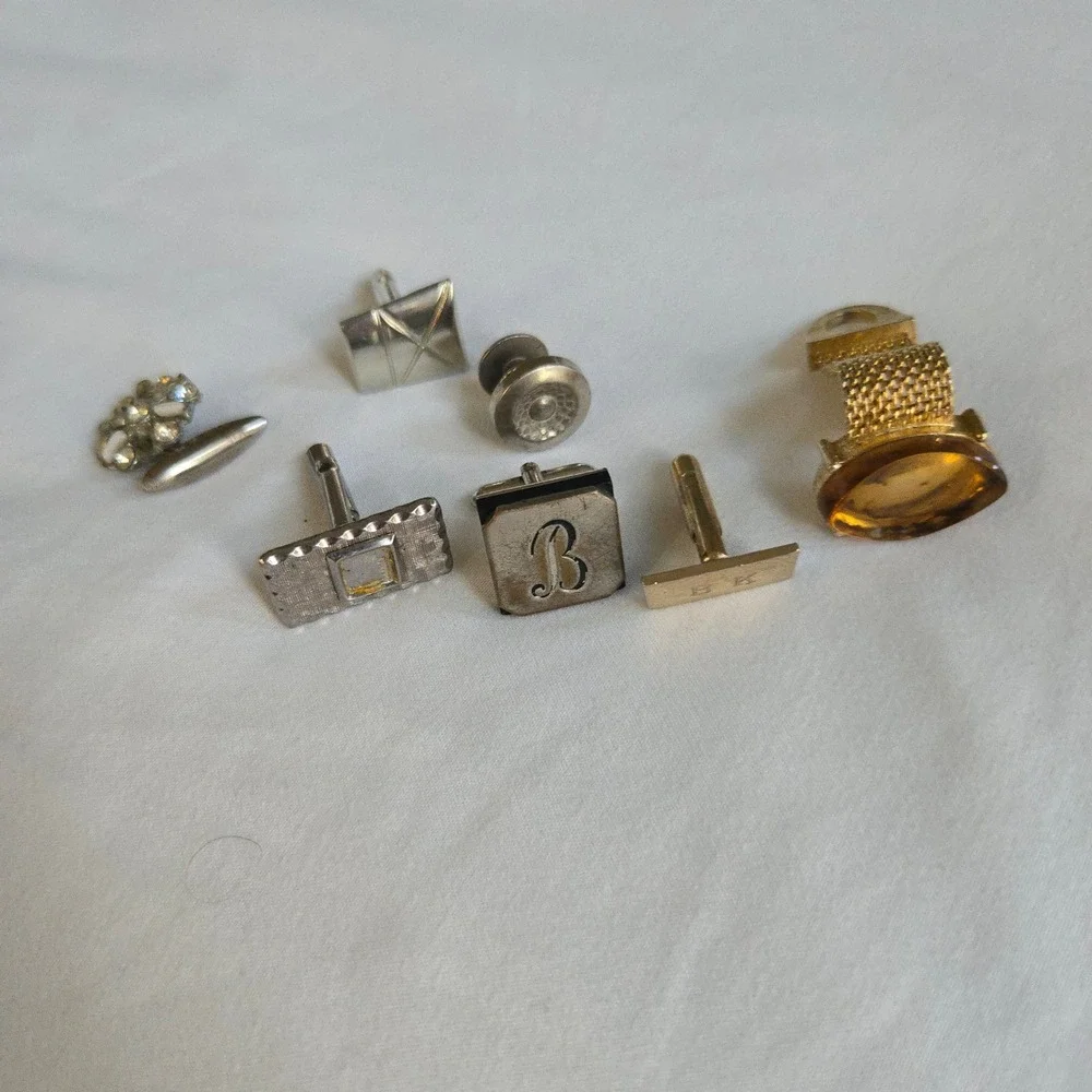 VTG Mixed Cufflinks Studs Lot of 7 Gold Silver Mismatched Singles Jewelry Bundle